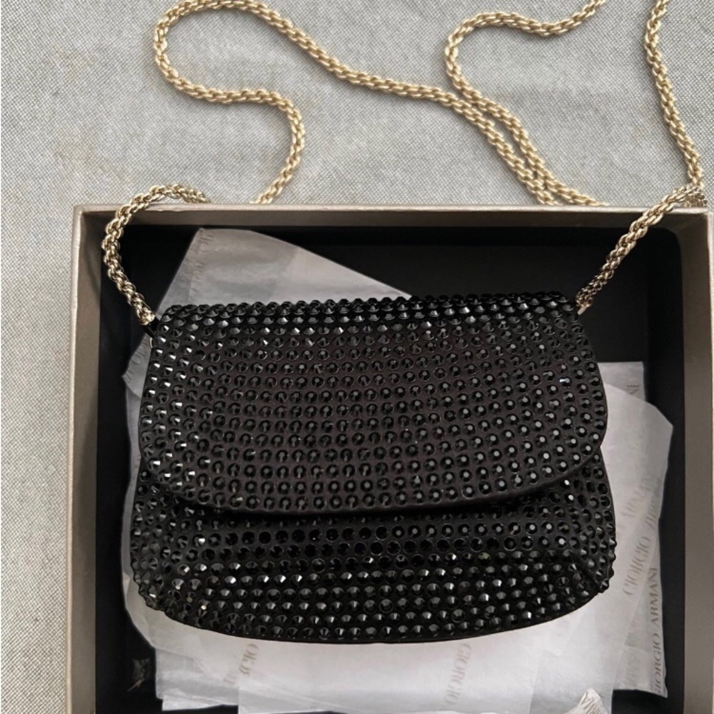 Armani mini purse la prima mini in silk and rhinestones.